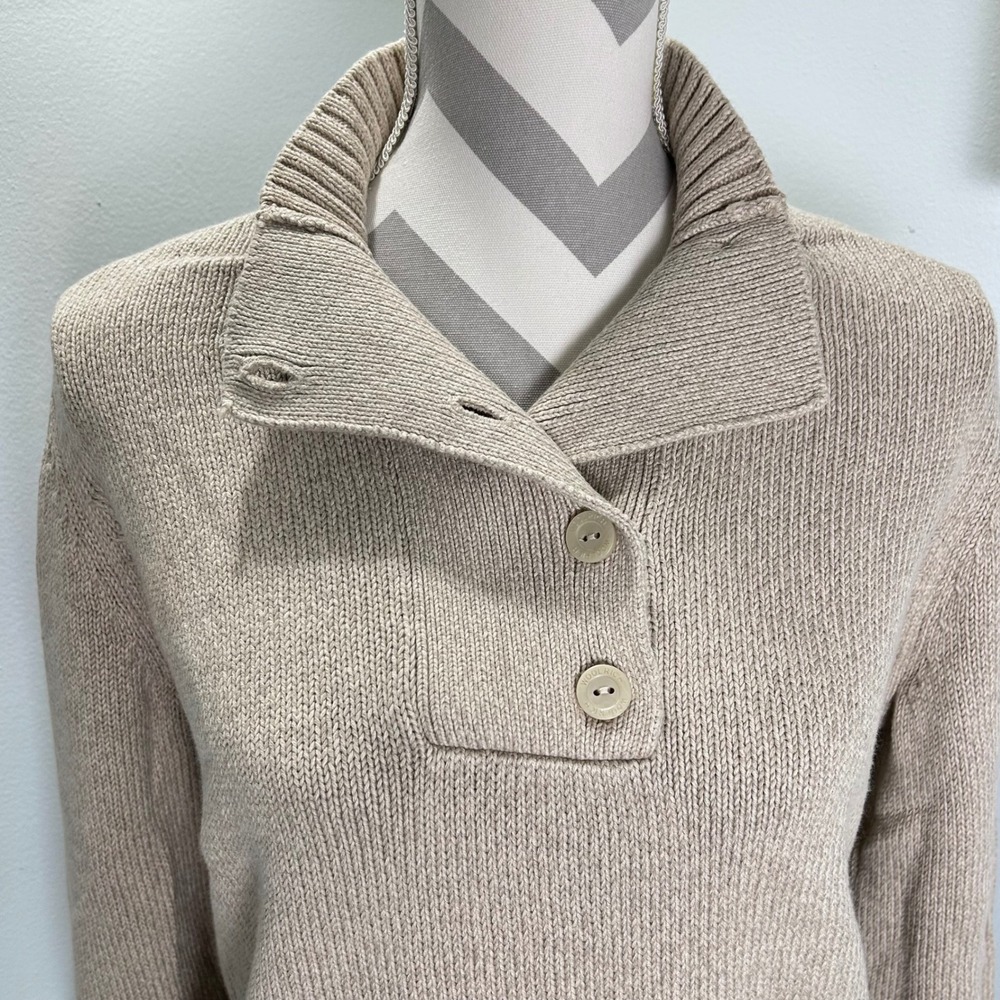 Woolrich Womens Stony Valley Cotton Button Collar Tan Beige Sweater Medium - Picture 6 of 11